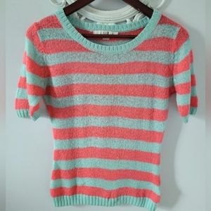 CLEARANCE Preppy Stripes Light Weight Knit in Coral and Teal Y2K